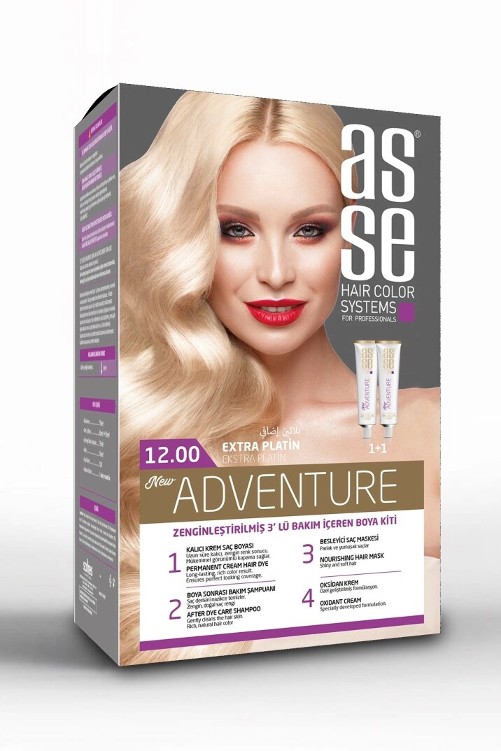 Asse Adventure Set Saç Boyası Canlı Renkler, 1+1 ikili Kullanım Seti (NO:12.00 EXTRA PLATiN) - 1