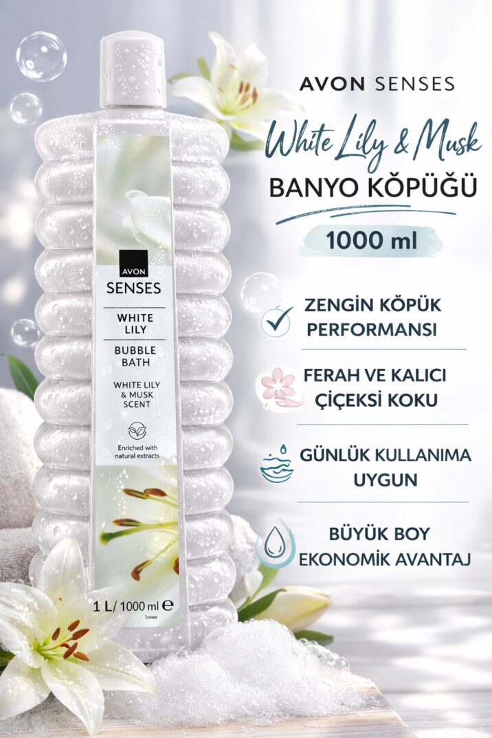 Avon Senses White Lily & Musk Scent Banyo Köpüğü 1 L - 1