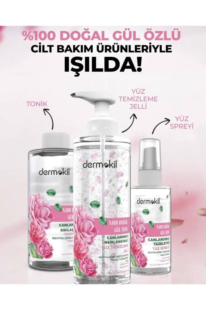 Dermokil %100 Doğal Gül Suyu Cilt Bakım Seti Jel+Tonik+Sprey - 1