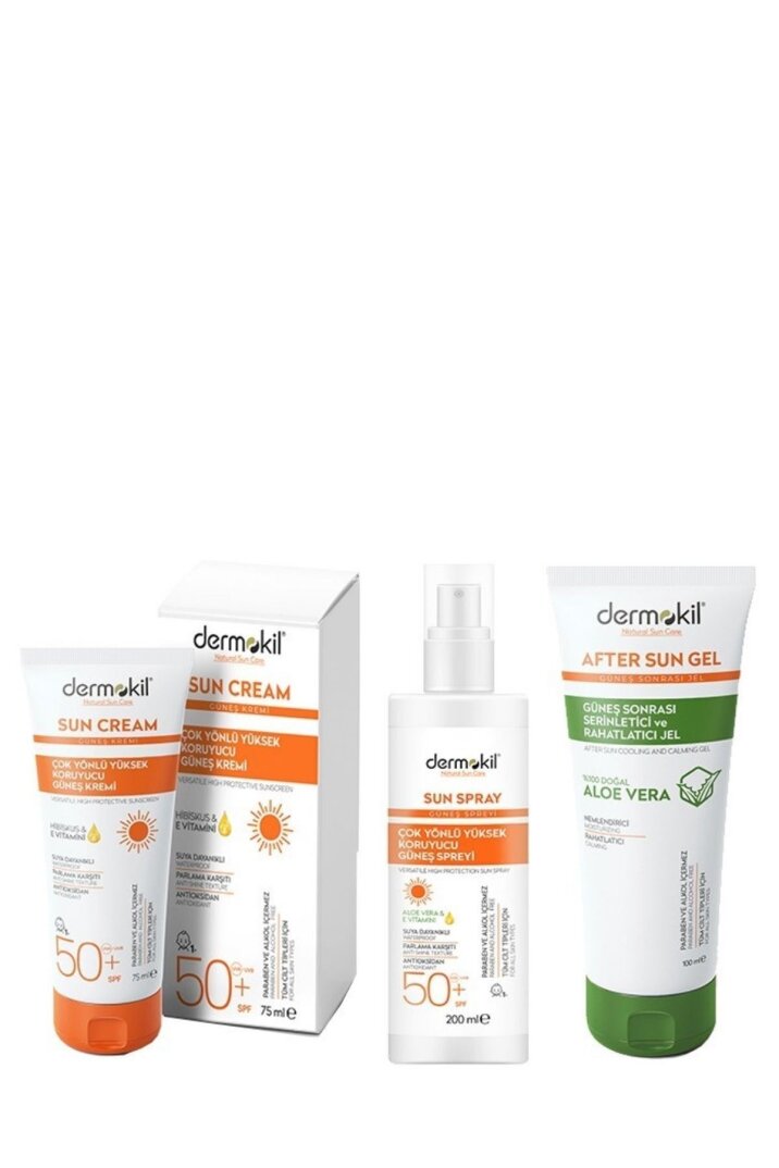 Dermokil 75 ml + Güneş Spreyi 200 ml + Güneş Sonrası Serinletici Rahatlatıcı Jel 100 ml Güneş Kremi - 1