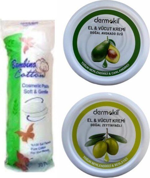 Dermokil Avokado El Kremi + Zeytin Yağlı El Kremi + Makyaj Pamuğu - 1