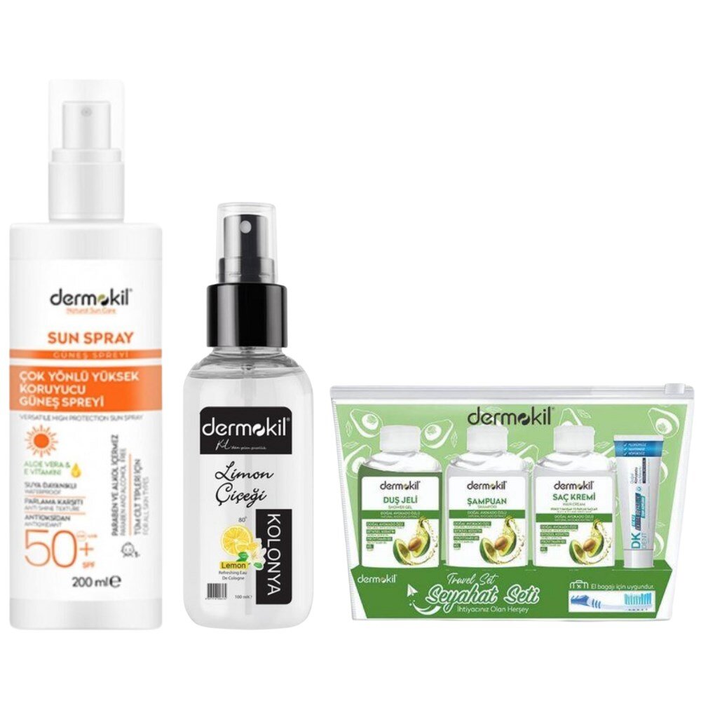 Dermokil Sun Sprey Çok Yönlü Yüksek Koruyucu Güneş Spreyi 50 Spf 200 ml + Limon Kolonyası Sprey 100  - 1