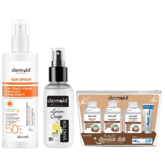 Dermokil Sun Sprey Çok Yönlü Yüksek Koruyucu Güneş Spreyi 50 Spf 200 ml + Limon Kolonyası Sprey 100 