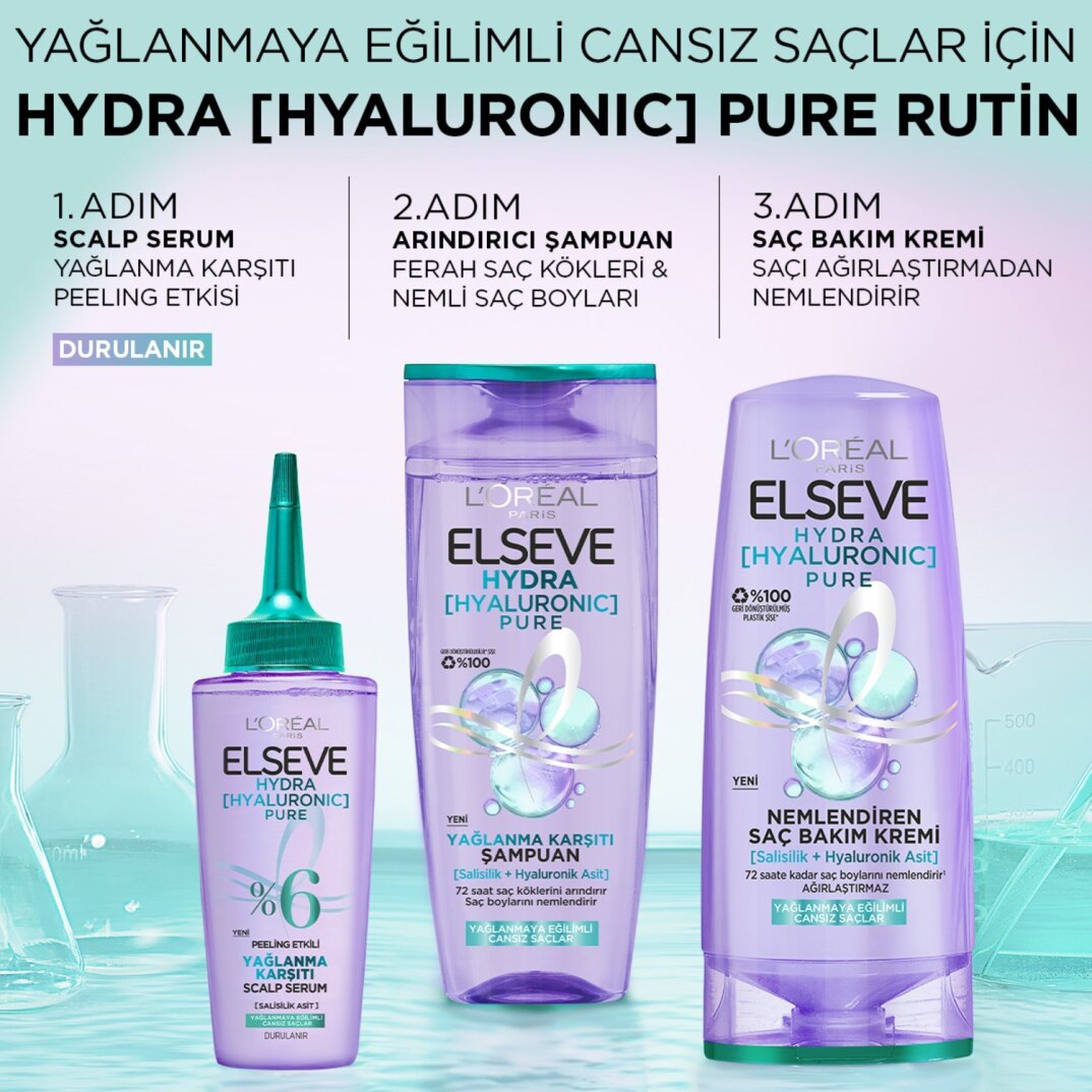 Elseve Hydra [Hyaluronic] Pure Salisilik Asit içeren Yağlanma Karşıtı Nemlendirici Saç Kremi 250ml - 4
