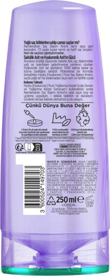 Elseve Hydra [Hyaluronic] Pure Salisilik Asit içeren Yağlanma Karşıtı Nemlendirici Saç Kremi 250ml - 6
