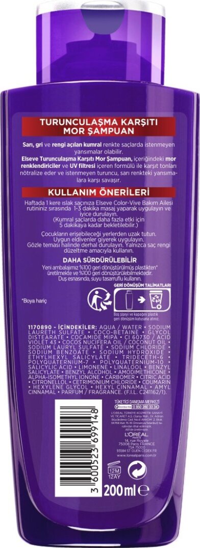 Elseve Turunculaşma Karşıtı Mor Şampuan 200 ml - 3