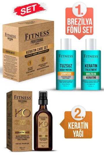 Fitness Professional Saç Düzleştirici Brezilya Fönü Keratin BakımıTuzsuz Şampuan & Keratin Yağı Seti