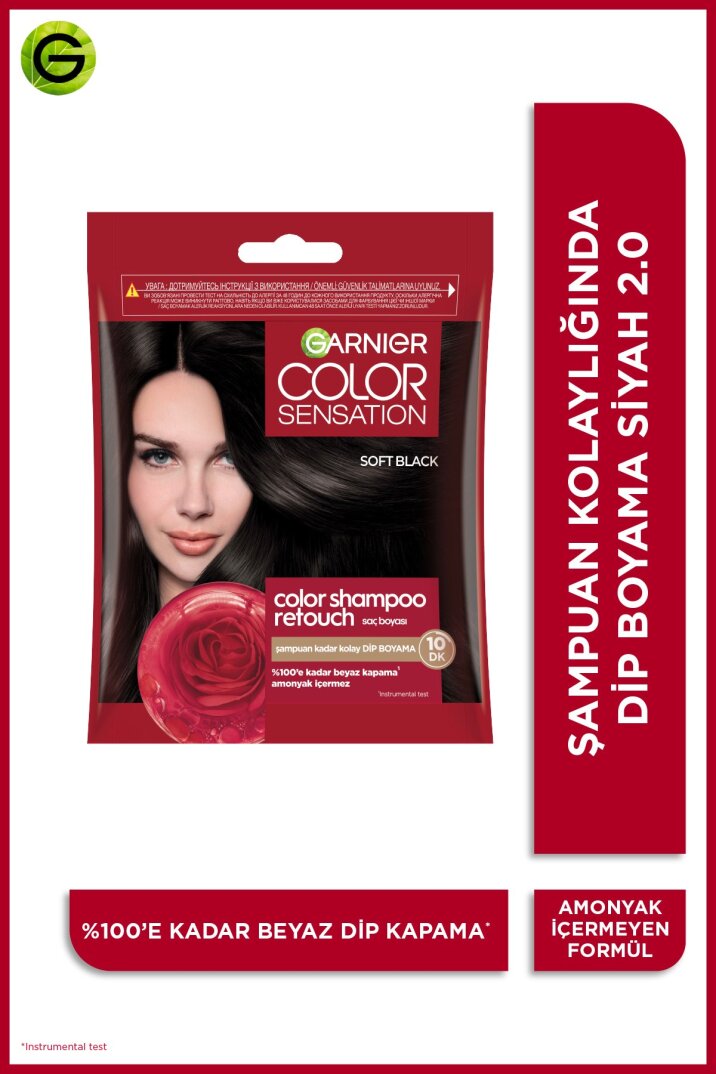 Garnier Color Shampoo Retouch Şampuan Kolaylığında Dip Boyası, Siyah 2.0 - 1