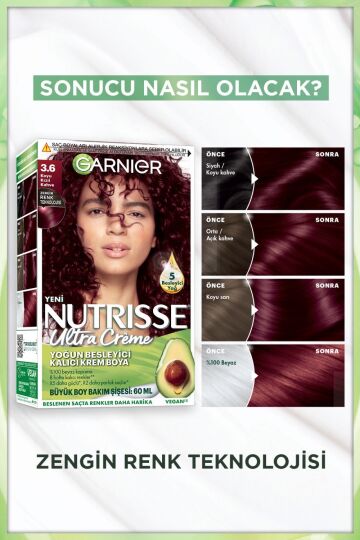 Garnier Nutrisse Yoğun Besleyici Kalıcı Krem Saç Boyası 3.6 Koyu Kızıl Kahve - 3