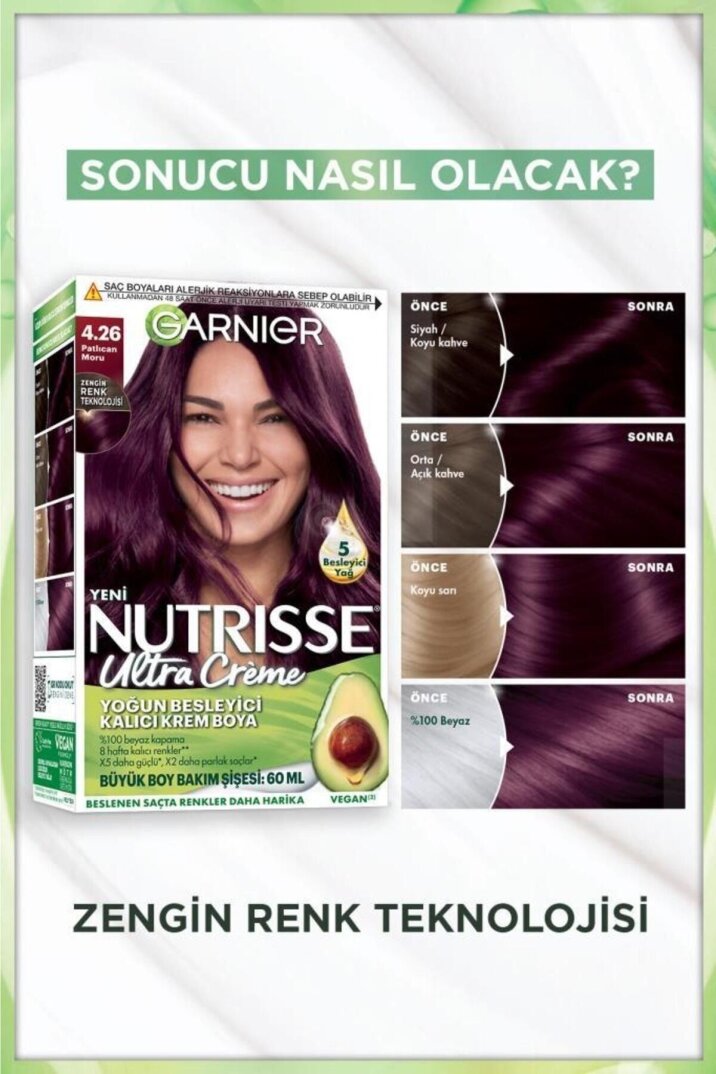 Garnier Nutrisse Yoğun Besleyici Kalıcı Krem Saç Boyası 4.26 Patlıcan Moru - 7