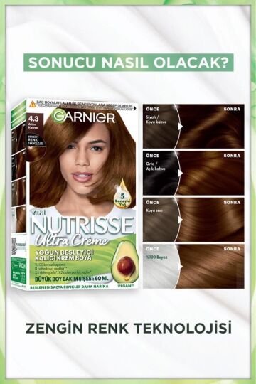 Garnier Nutrisse Yoğun Besleyici Kalıcı Krem Saç Boyası 4.3 Altın Kahve - 4