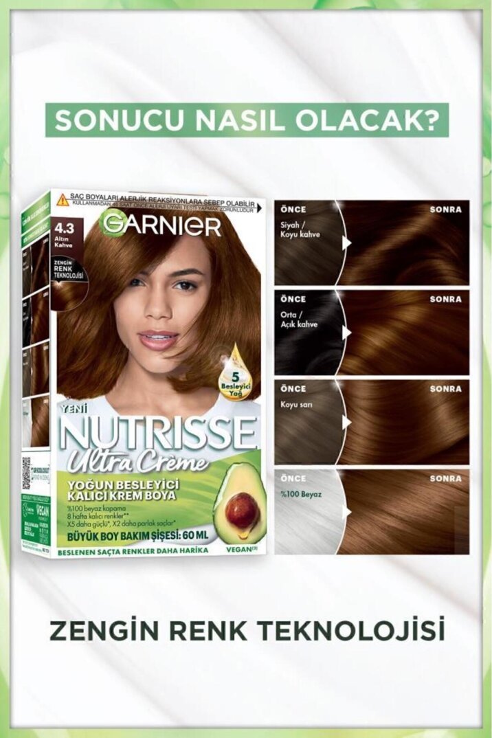 Garnier Nutrisse Yoğun Besleyici Kalıcı Krem Saç Boyası 4.3 Altın Kahve - 4