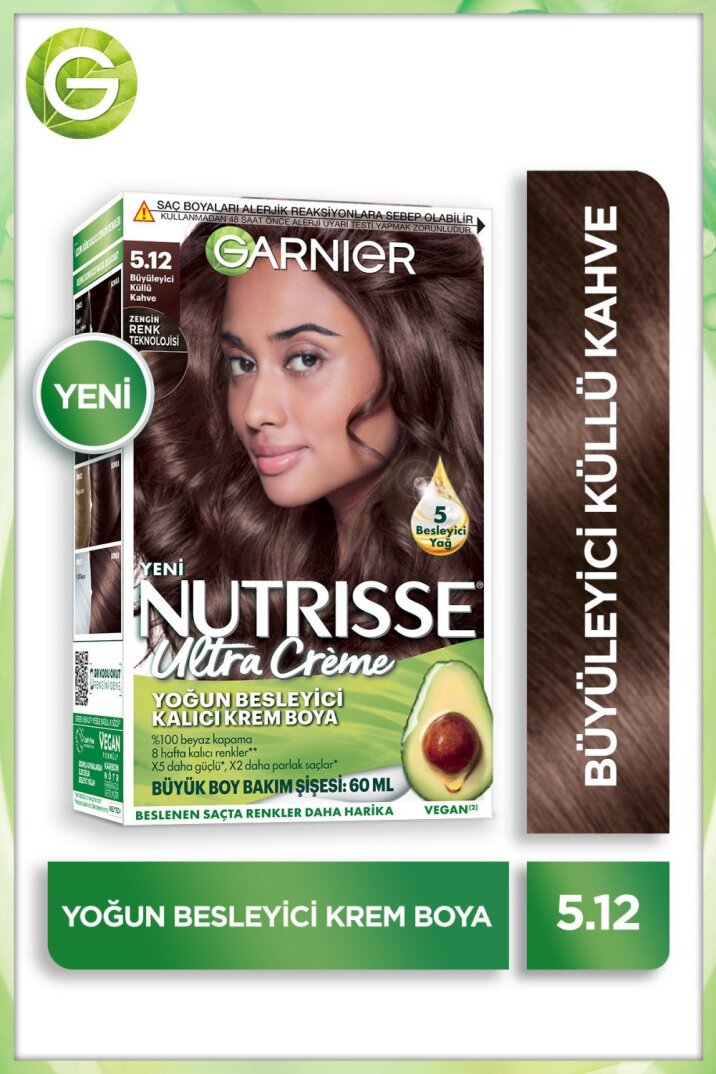 Garnier Nutrisse Yoğun Besleyici Kalıcı Krem Saç Boyası 5.12 Büyüleyici Küllü Kahve - 1