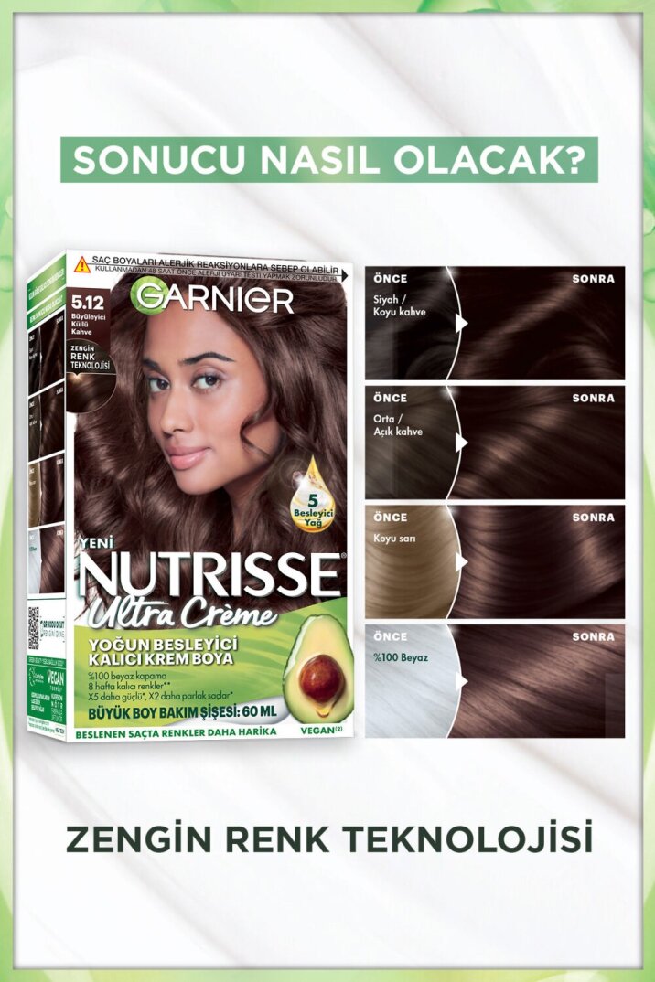 Garnier Nutrisse Yoğun Besleyici Kalıcı Krem Saç Boyası 5.12 Büyüleyici Küllü Kahve - 3