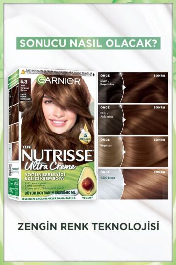 Garnier Nutrisse Yoğun Besleyici Kalıcı Krem Saç Boyası 5.3 Altın Karamel Kahve - 5