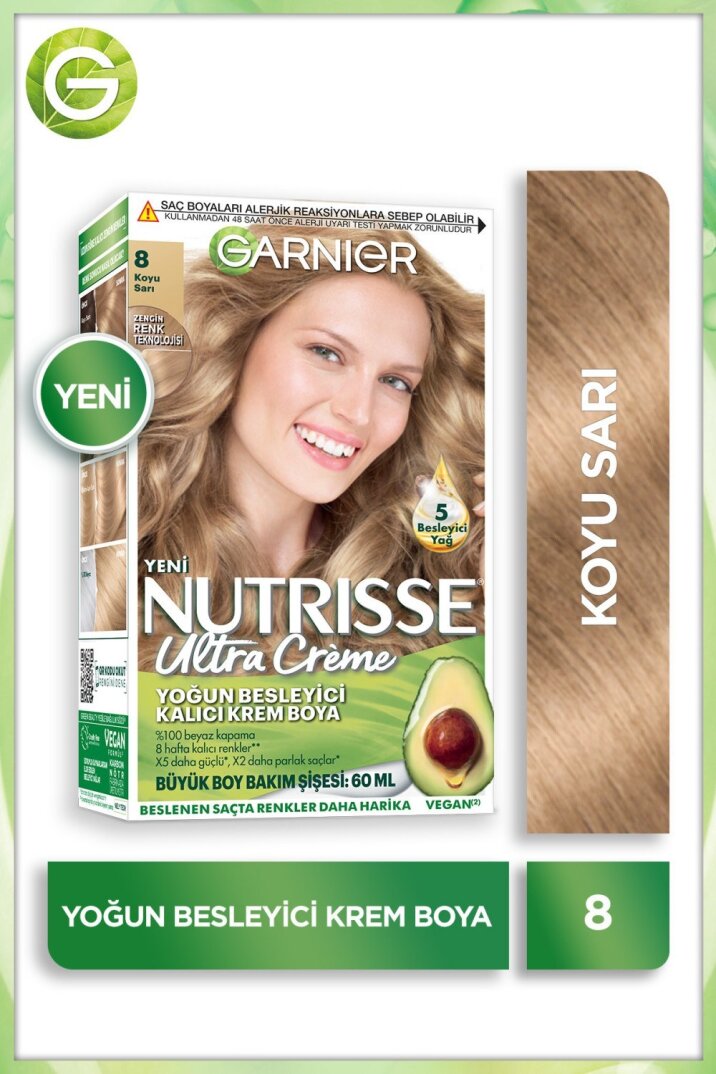 Garnier Nutrisse Yoğun Besleyici Kalıcı Krem Saç Boyası 8 Koyu Sarı - 1