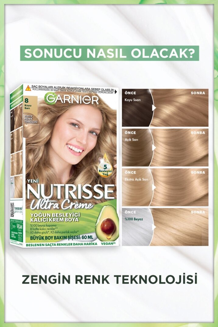 Garnier Nutrisse Yoğun Besleyici Kalıcı Krem Saç Boyası 8 Koyu Sarı - 3