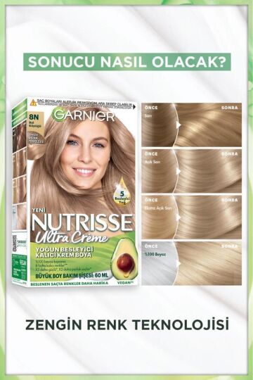 Garnier Nutrisse Yoğun Besleyici Kalıcı Krem Saç Boyası 8N Bal Köpüğü - 4