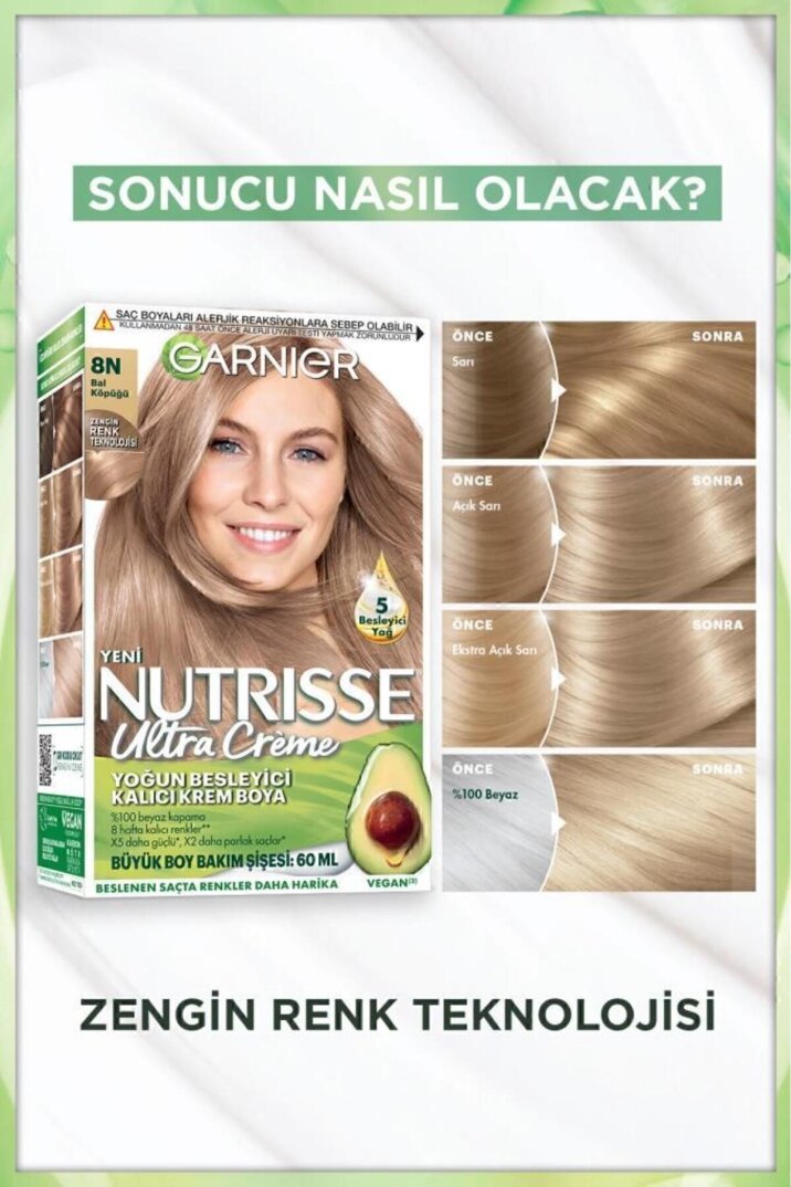 Garnier Nutrisse Yoğun Besleyici Kalıcı Krem Saç Boyası 8N Bal Köpüğü - 4