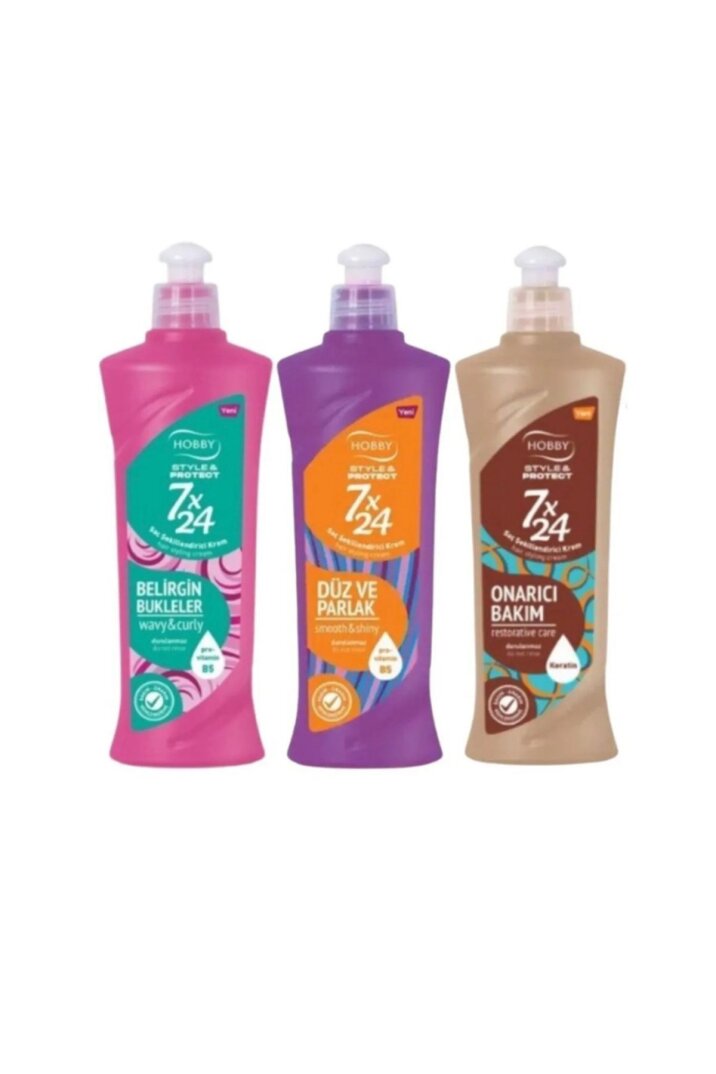 Hobby 7x24 Saç Şekillendirici Krem 250 ml Onarıcı Bakım , Düz Ve Parlak , Belirgin Bukleler 3 Adet - 1