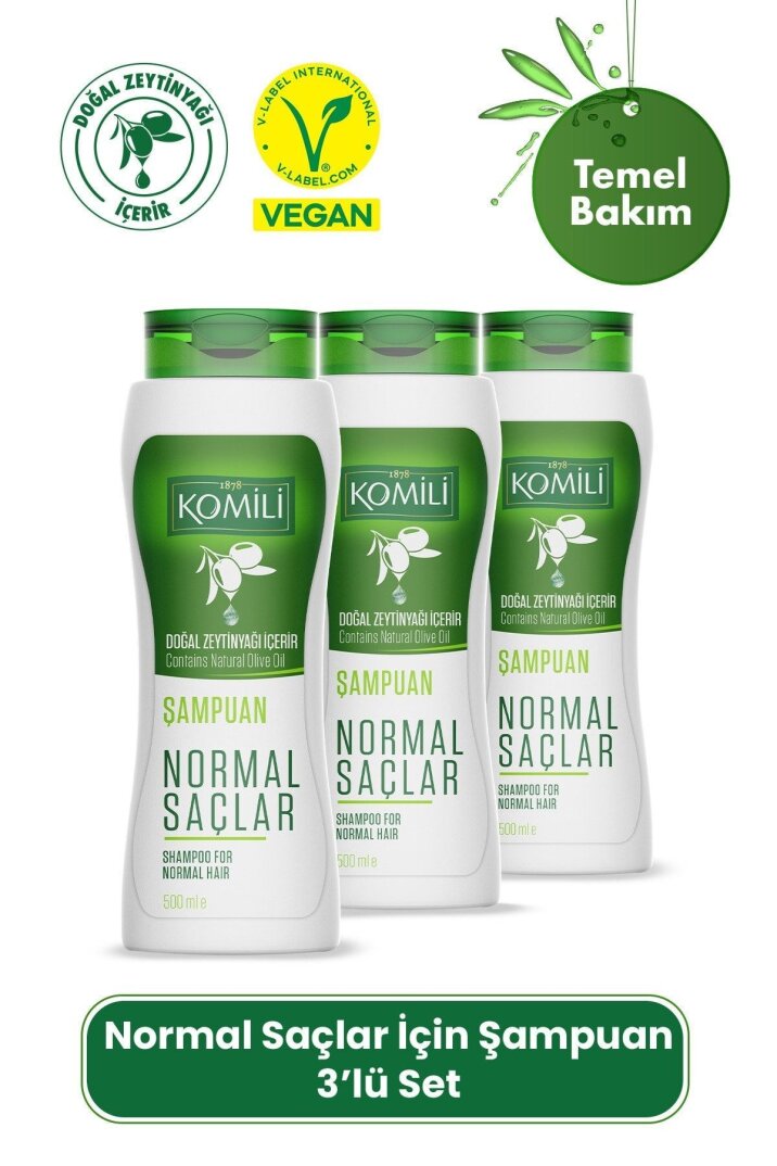 Komili Normal Saçlar İçin Vegan Temel Bakım Şampuanı 3'lü Set- - 3 X 500 ML - 1