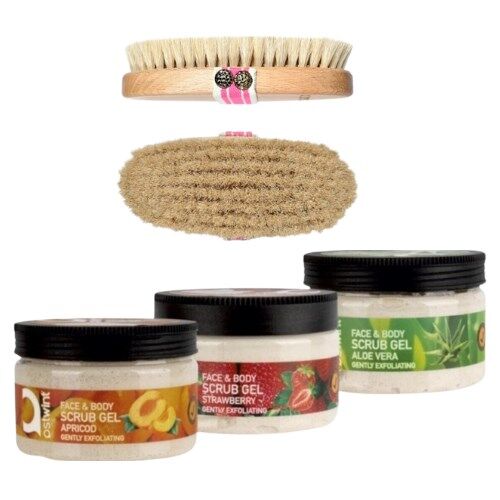 LA PERLA %100 DOĞAL AT KILI FIRÇA 9067 Yüz ve Vücut Scrub Jel Peeling Yüz Maskesi 4'lü Set