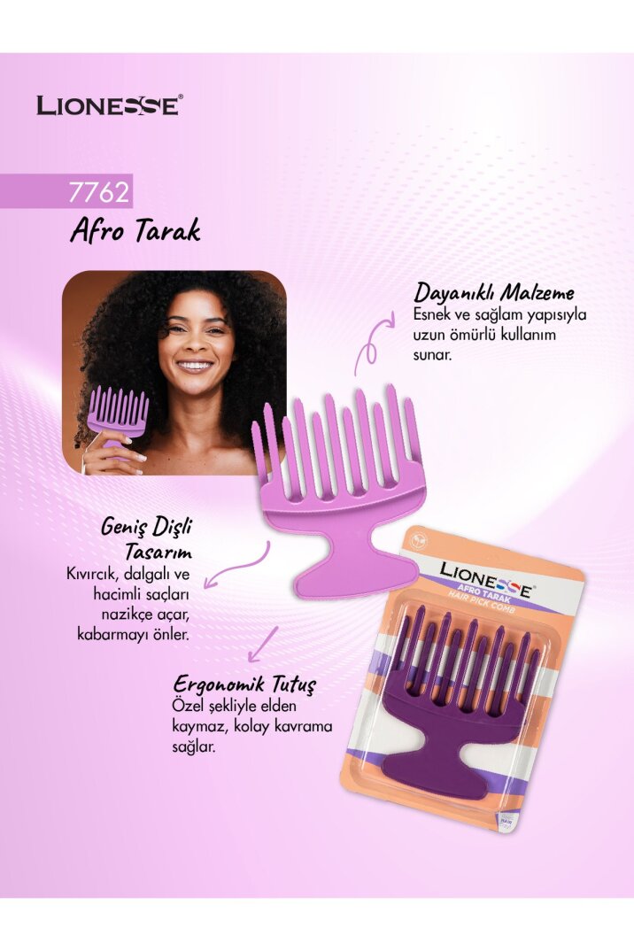 Lionesse Afro Tarak 7762 - Geniş Dişli , Kıvırcık Kalın Hacimli Saçlar Için - 2