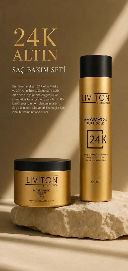 Liviton Professional 24K Gold Serisi Şampuan ve Maske Saç Bakım Seti - Lüks Onarıcı ve Parlatıcı - 4