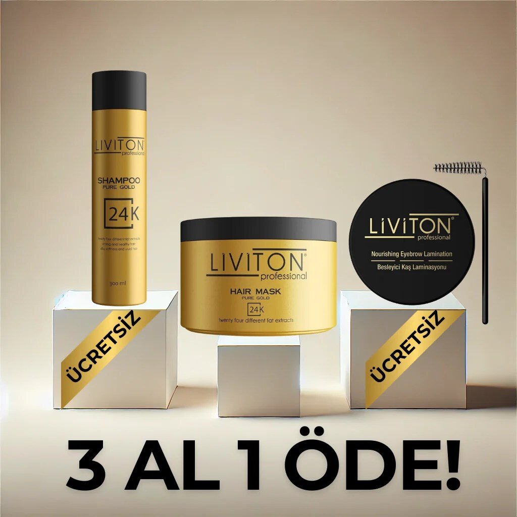 Liviton Professional Liviton 24K Altın Saç Maskesi - 24K Altın Şampuan ve Kaş Laminasyon Hediye! - 1