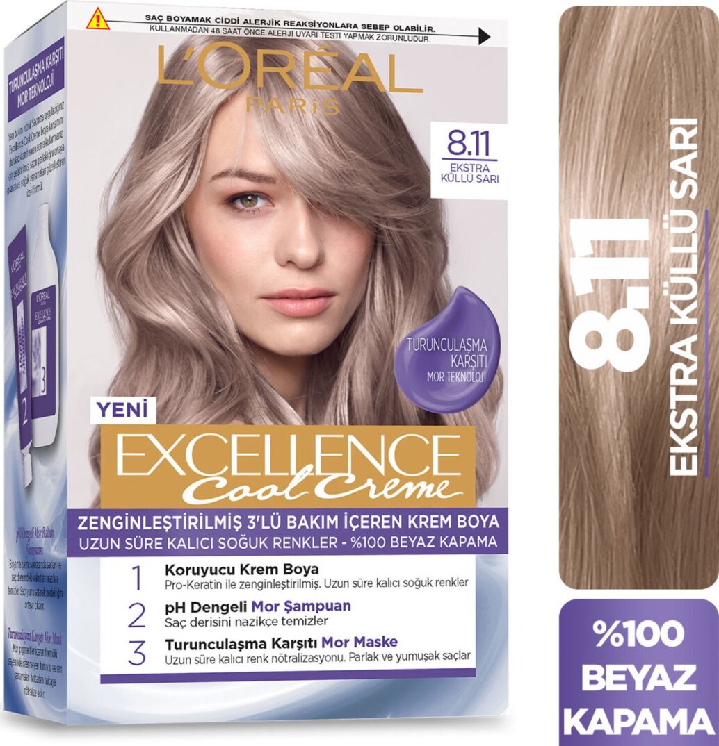 L’Oréal Paris Excellence Cool Creme Saç Boyası – 8.11 Ekstra Küllü Sarı - 1