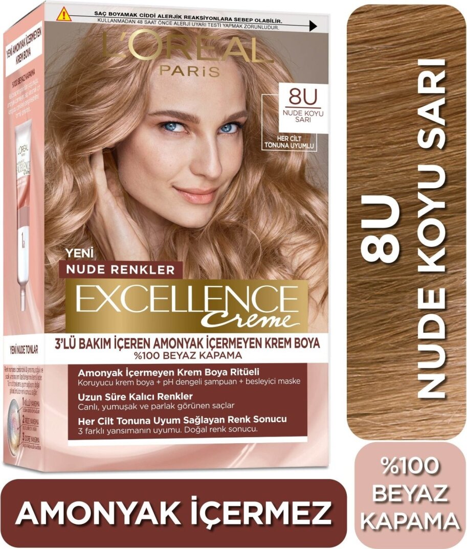 L’oréal Paris Excellence Creme Nude Renkler Saç Boyası – 8u Nude Koyu Sarı - 1