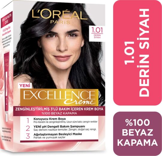 L'Oréal Paris Excellence Creme Saç Boyası 1.01 Derin Saf Siyah
