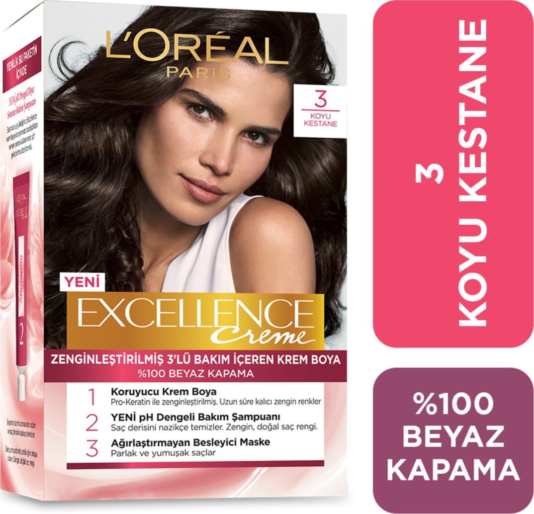 L'Oréal Paris Excellence Creme Saç Boyası 3 Koyu Kestane - 1