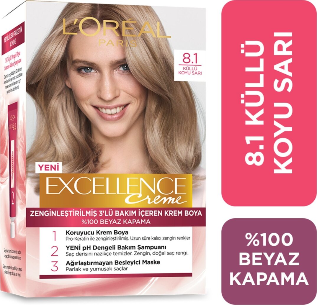 L'Oréal Paris Excellence Creme Saç Boyası - 8.1 Küllü Koyu Sarı - 1