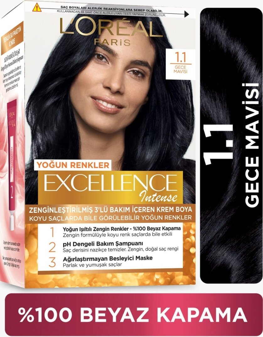 L'Oréal Paris Excellence Intense Saç Boyası - 1.1 Gece Mavisi - 1