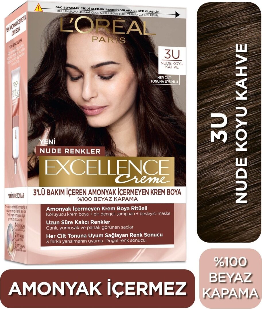L'Oréal Paris L’oréal Paris Excellence Creme Nude Renkler Saç Boyası – 3u Nude Koyu Kahve - 1