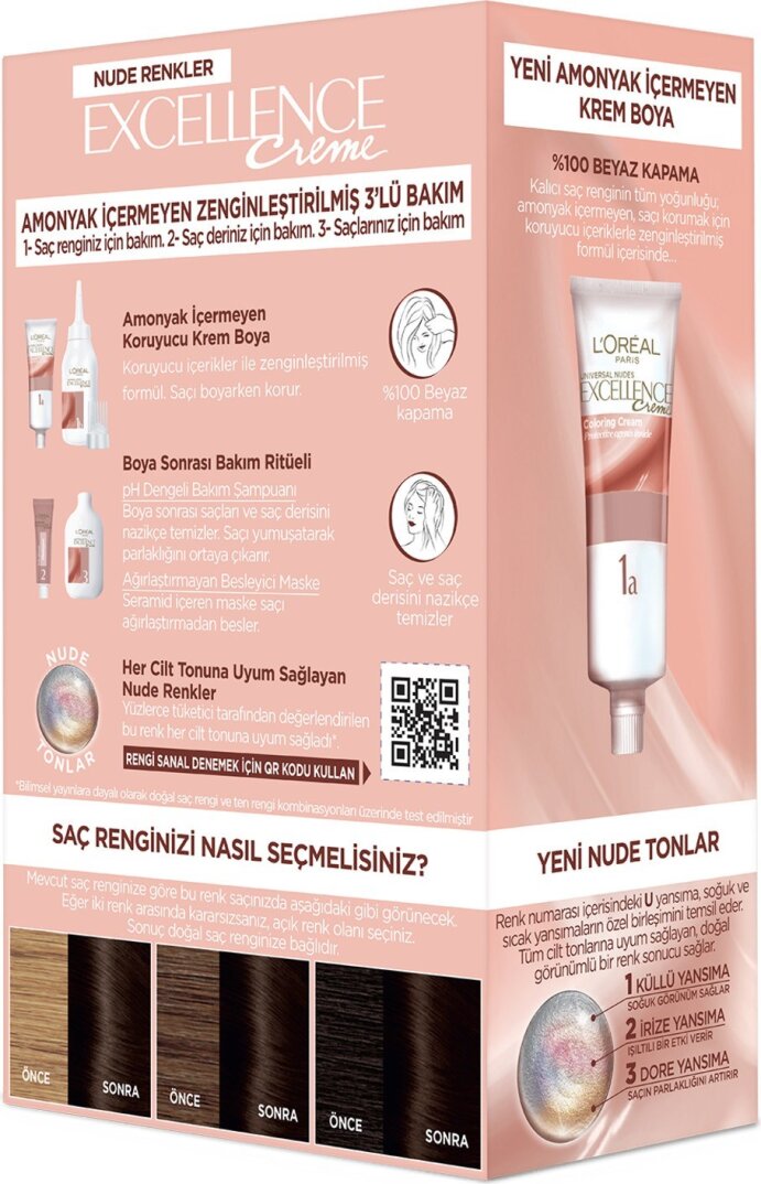L'Oréal Paris L’oréal Paris Excellence Creme Nude Renkler Saç Boyası – 3u Nude Koyu Kahve - 4