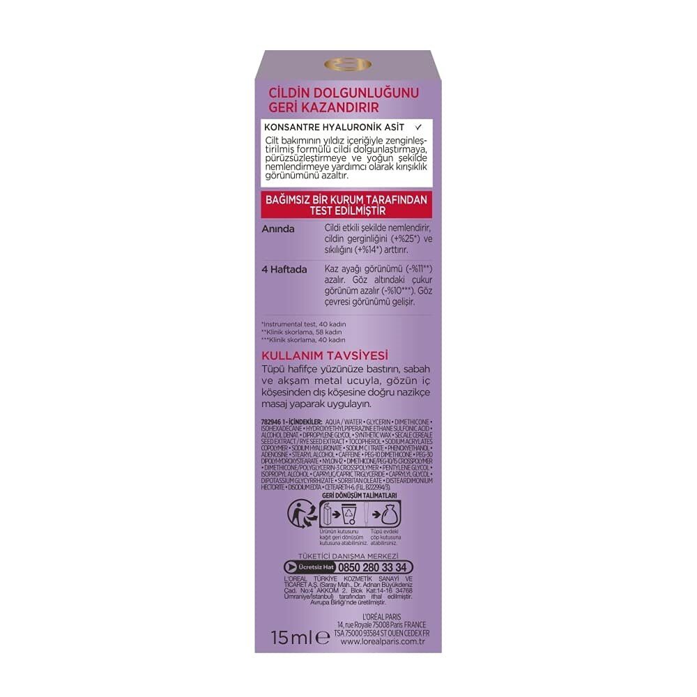 L'Oréal Paris Revitalift Filler Dolgunlaştırıcı Yaşlanma Karşıtı Göz Bakım Kremi - Hyaluronik Asit (15 ml) - 4
