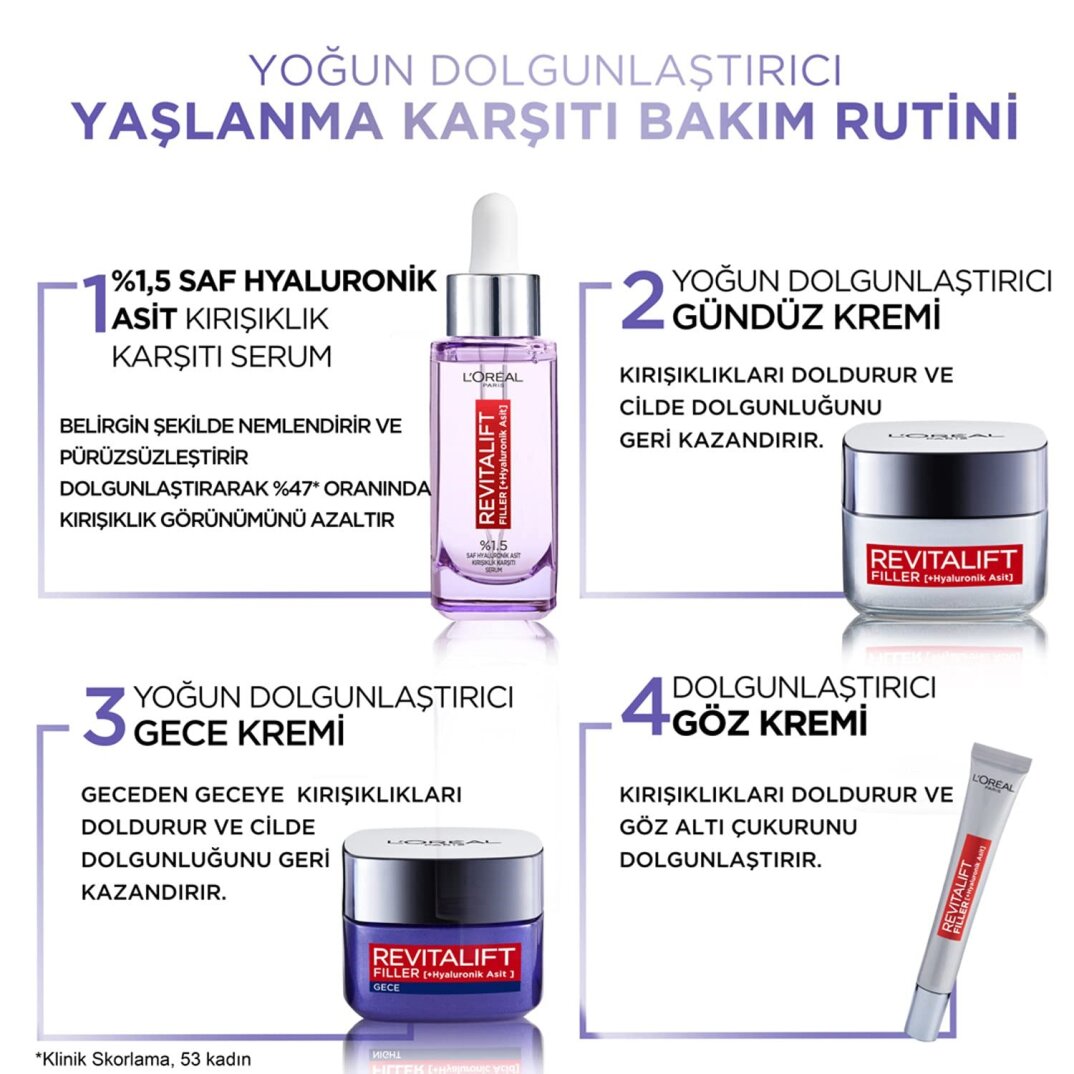 L'Oréal Paris Revitalift Filler Yoğun Dolgunlaştırıcı Yaşlanma Karşıtı Gece Kremi Hyaluronik Asit - 7
