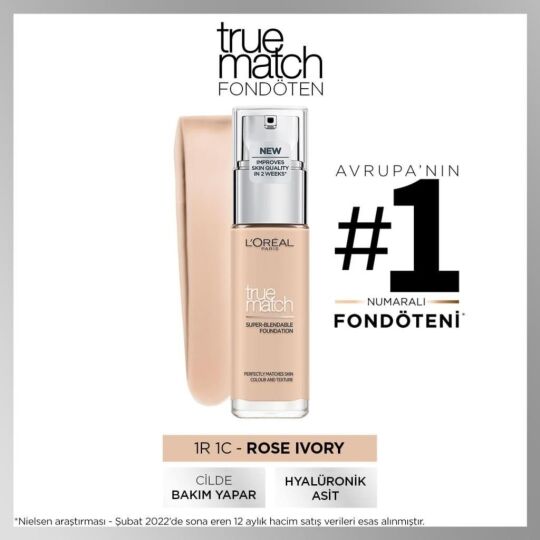 L'Oréal Paris True Match Bakım Yapan Fondöten 1R ROSE IVORY