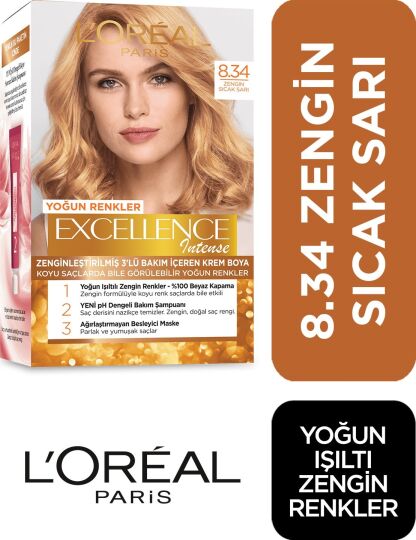 Loreal Paris Saç Boyası - Excellence Intense 8.34 Zengin Sıcak Sarı
