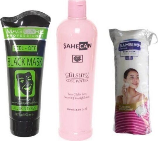 Magicare Soyulabilir Siyah Maske 200 Ml+Şahecan Gül Suyu 420 Ml+Bambino Disk Makyaj Pamuğu 70 Li