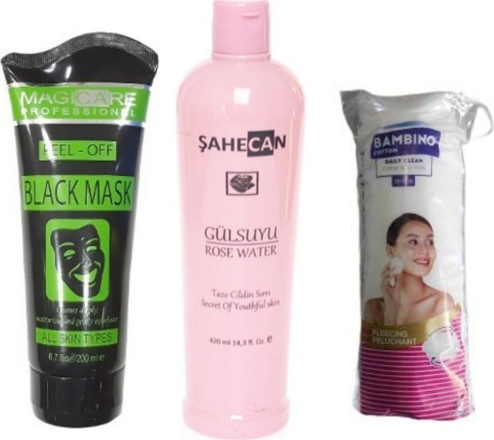 Magicare Soyulabilir Siyah Maske 200 Ml+Şahecan Gül Suyu 420 Ml+Bambino Disk Makyaj Pamuğu 70 Li - 1