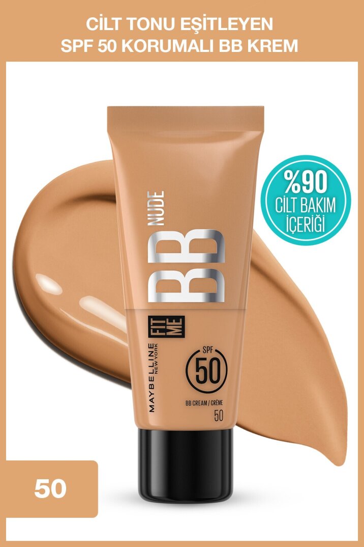 Maybelline New York 50 No Fit Me Nude Cilt Bakımı Etkili Nemlendirici Spf50 Bb Krem - Nötr Orta Ton - 1