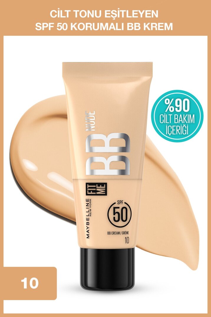Maybelline New York Fit Me 10 No Nude Cilt Bakımı Etkili Nemlendirici Spf50 Bb Krem - Soğuk Açık Ton - 1