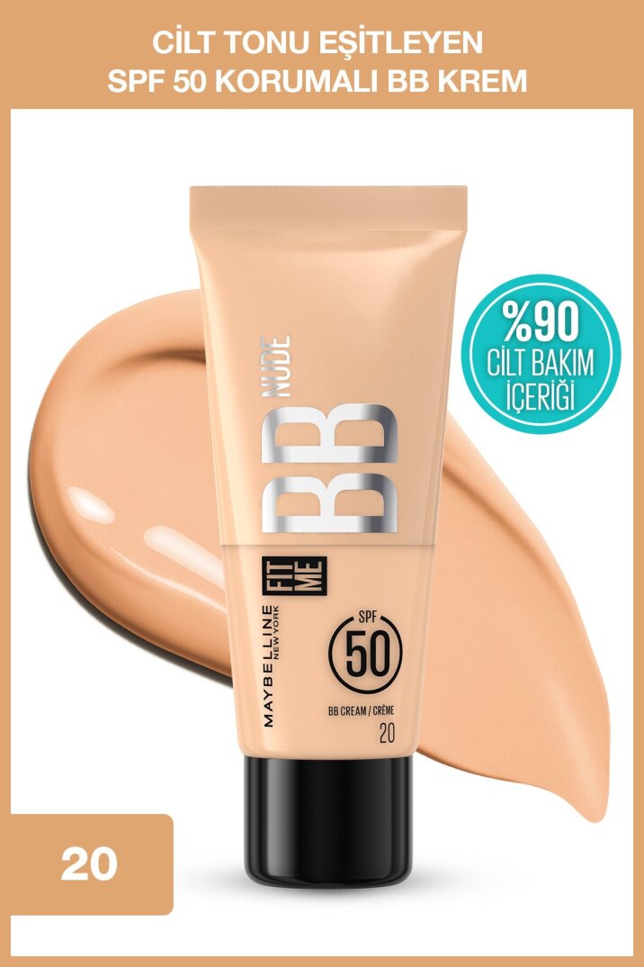 Maybelline New York Fit Me 20 No Nude Cilt Bakımı Etkili Nemlendirici Spf50 Bb Krem - Sıcak Açık Ton - 1