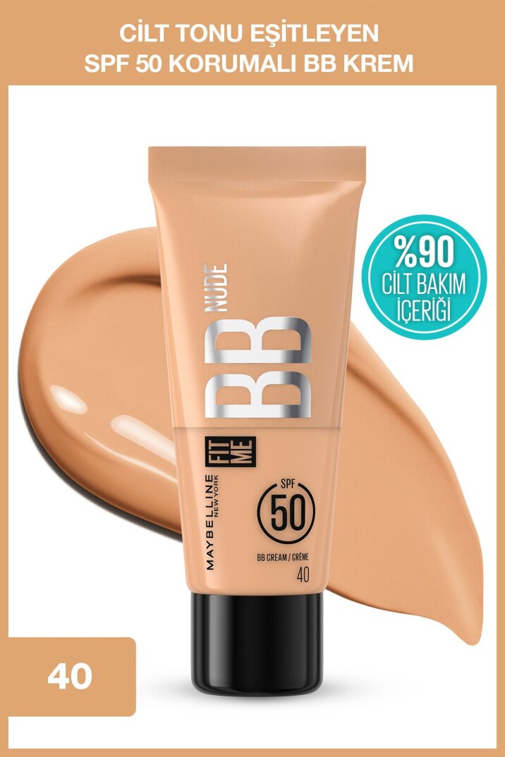 Maybelline New York No 40 Fit Me Nude Cilt Bakımı Etkili Nemlendirici Spf50 Bb Krem - Sıcak Orta Ton - 1
