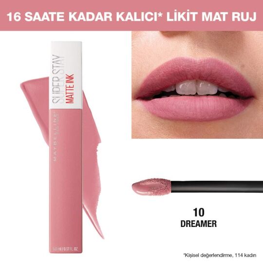 Maybelline New York Super Stay Matte Ink Likit Mat Ruj, 10 Dreamer, Pembe, 5 ml - 6