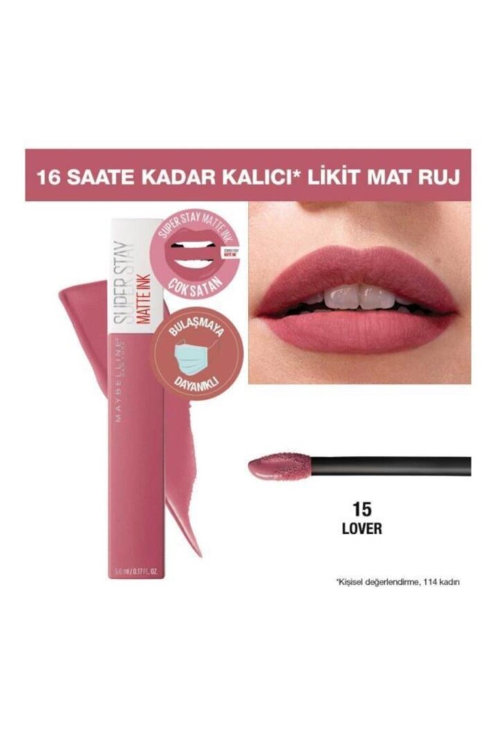 Maybelline New York Super Stay Matte Ink Likit Mat Ruj - 15 Lover - Pembe - 6