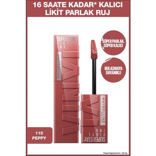 Maybelline New York Super Stay Vinyl Ink Uzun Süre Kalıcı Likit Parlak Ruj 115 Peppy - 1